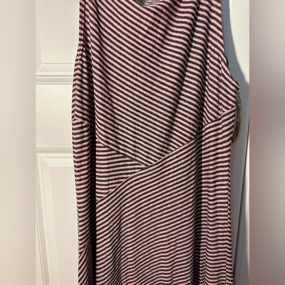 Cut loose large pink gray striped sleeveless tank maxi dress linen cotton blend - Picture 8 of 8